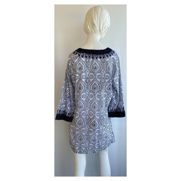 Roller Rabbit Cover-Up Tunic Dress Navy Gold Embroidery Print Blue sz M - Picture 8 of 10